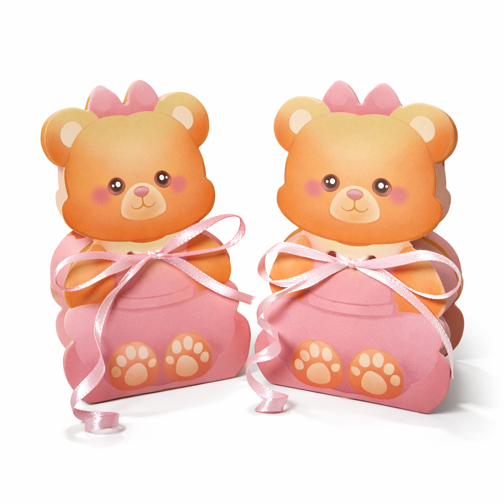 50 Pezzi Portaconfetti Orsetto Carino Cartoncino con Nastro, Bomboniere Nascita e Battesimo, Scatoline Caramelle per Baby Shower, Compleanno e Eventi
