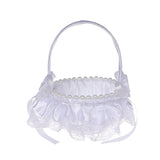 Vinimi Cestino Piccolo 13 * 18cm Decorativo per Matrimonio, Bianco con Pizzo e Fiocchi in Raso, Porta petali, fiori, centrotavolo