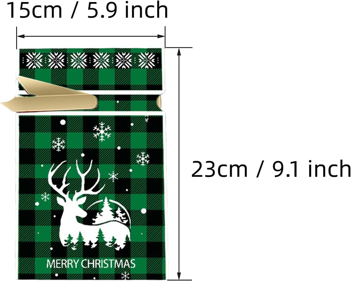 Sacchetti Regalo di Natale, 50 Pezzi Bustine 15×23 cm con Nastro di Raso, Motivo Scozzese Rosso/Verde, Sacchetti in Plastica per Dolci, Biscotti e Piccoli Regali