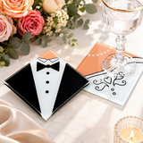 Set da 10 Sottobicchieri Matrimonio in Vetro, 5 Coppie Sposo e Sposa, Bomboniere Matrimonio Originali, Decorazioni Tavola per Ricevimento di Nozze, Regalo per Invitati, 8,9 x 8,9 cm