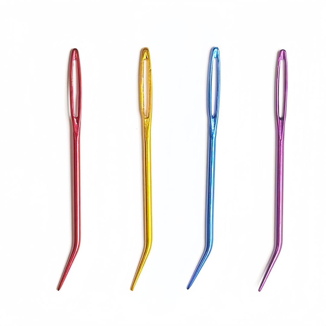 Aghi da Cucito a Mano in Alluminio, Set da 4 Pezzi, Aghi Curvi con Cruna Larga, 7 cm, per Lana e Lavori a Maglia, Multicolore