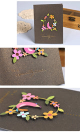 Biglietto di Auguri Elegante con Decorazioni Floreali Legno – Cartolina Regalo per Compleanno, Ringraziamento e Occasioni Speciali