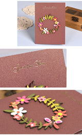 Biglietto di Auguri Elegante con Decorazioni Floreali Legno – Cartolina Regalo per Compleanno, Ringraziamento e Occasioni Speciali