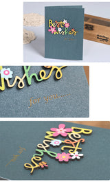 Biglietto di Auguri Elegante con Decorazioni Floreali Legno – Cartolina Regalo per Compleanno, Ringraziamento e Occasioni Speciali