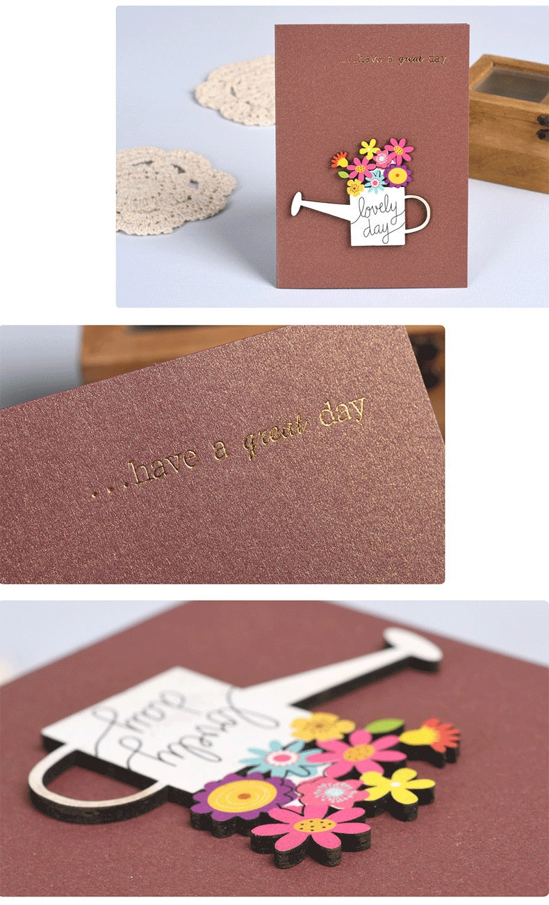 Biglietto di Auguri Elegante con Decorazioni Floreali Legno – Cartolina Regalo per Compleanno, Ringraziamento e Occasioni Speciali