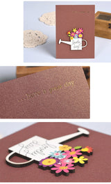 Biglietto di Auguri Elegante con Decorazioni Floreali Legno – Cartolina Regalo per Compleanno, Ringraziamento e Occasioni Speciali