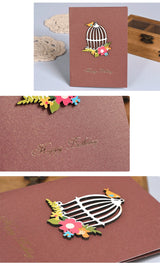 Biglietto di Auguri Elegante con Decorazioni Floreali Legno – Cartolina Regalo per Compleanno, Ringraziamento e Occasioni Speciali