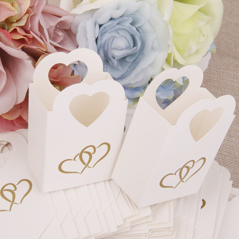 50 Pezzi Scatole Portaconfetti Con Manico Cuore Bianco e Nero
