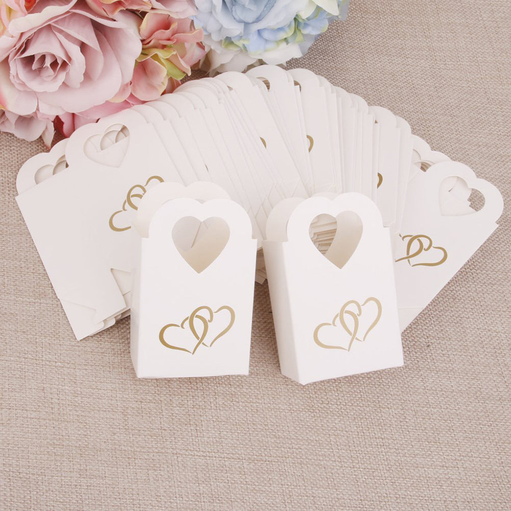 50 Pezzi Scatole Portaconfetti Con Manico Cuore Bianco e Nero