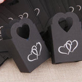 50 Pezzi Scatole Portaconfetti Con Manico Cuore Bianco e Nero