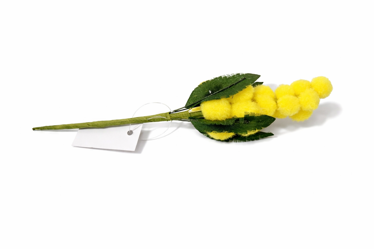 Rametto di Mimosa Artificiale 18 cm – Fiore Giallo Decorativo con Foglie Verdi, Ramo Finto per Decorazioni Casa, Pasqua, Primavera e Festa della Donna, Bouquet e Fai da Te