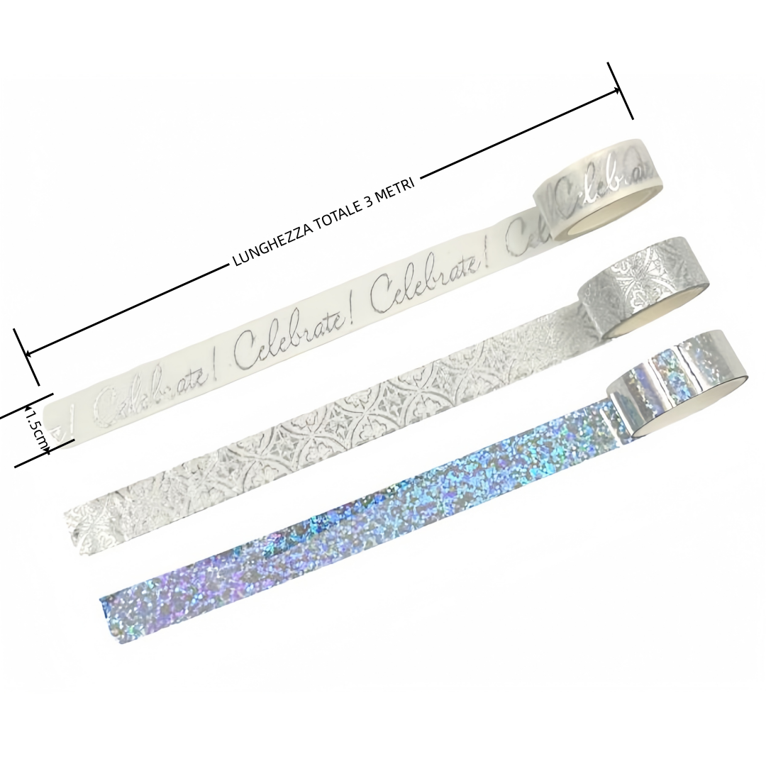 3 rotoli di nastro adesivo colorato Painting tape, fai da te decorazione Scrapbooking Toni argentati e scintillanti