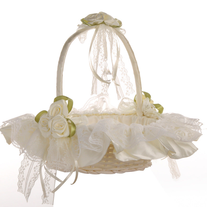 Cestino Avorio Matrimonio Vinimi con la decorazione Nastro per fiori, petali damigelle