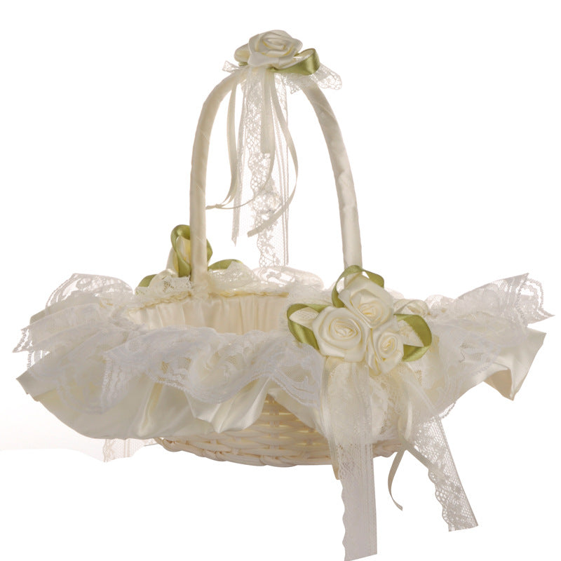 Cestino Avorio Matrimonio Vinimi con la decorazione Nastro per fiori, petali damigelle