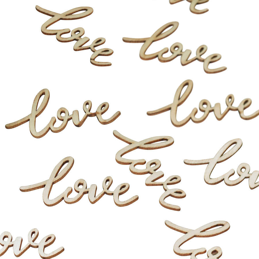 18pz Legnetti Decorativi Love Scritta Calligrafica Coriandoli