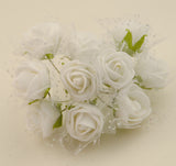 100x Fiorellini Rose ROSA Foam PE Con Organza Neve Bomboniera Fai Da te decorazione