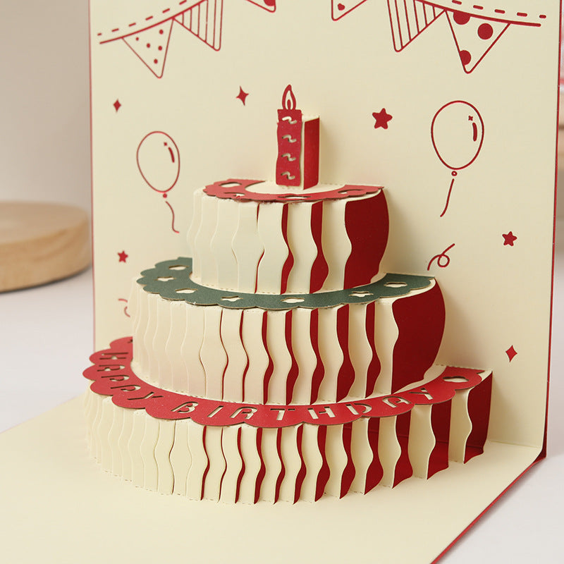 Biglietto di auguri compleanno pop-up 3D con la torta, tagliato con laser