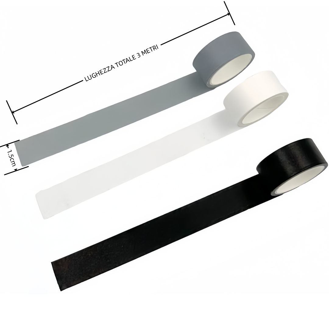 3 rotoli di nastro adesivo colorato Painting tape, fai da te decorazione Scrapbooking Toni del bianco, grigio e nero