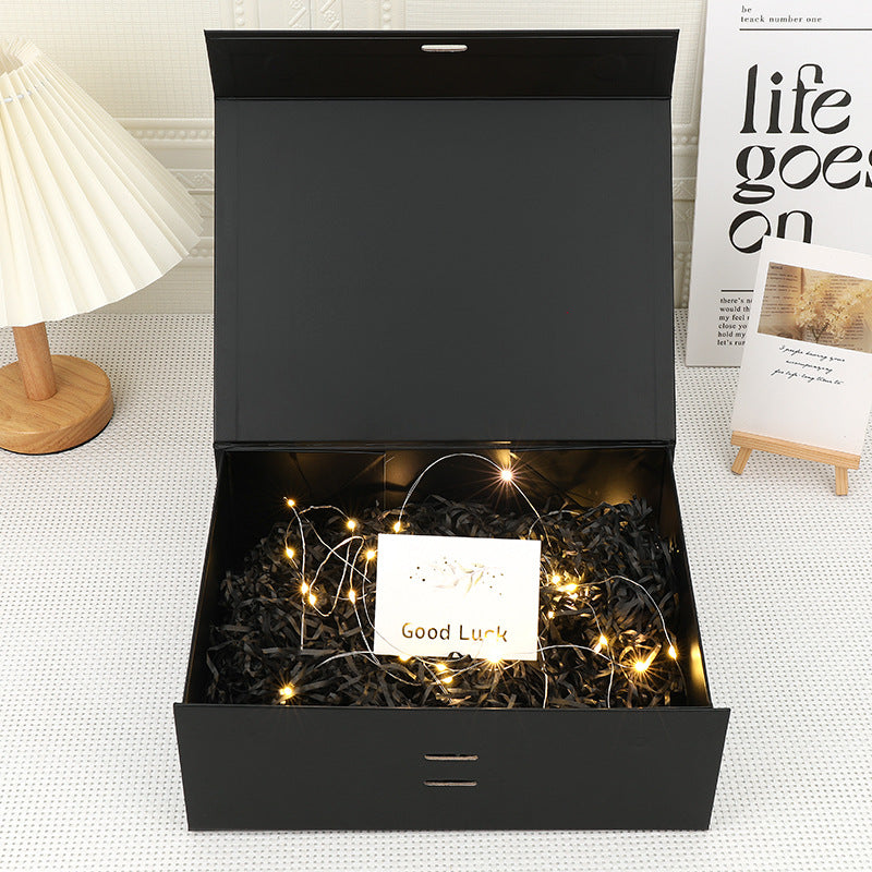 Scatola Regalo di Lusso con Coperchio Magnetico, Box Rigido 33 * 25 * 12.5cm con Nastro Colore Nero