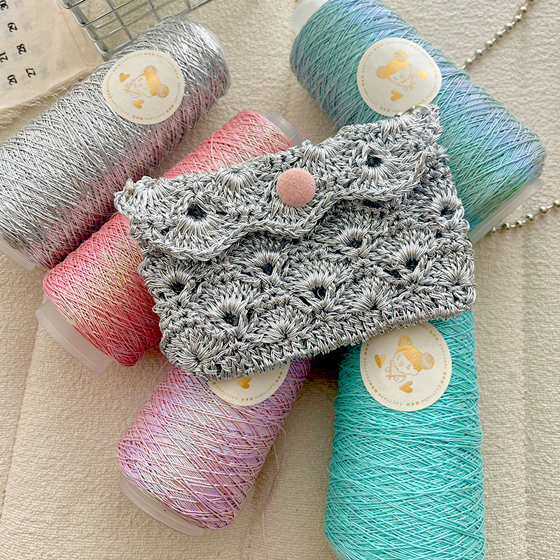 Gomitolo Filo Cordino da Uncinetto glitterato 1mm effetto mettalico metallico per maglieria e uncinetto 200g 475 metri Vari colori