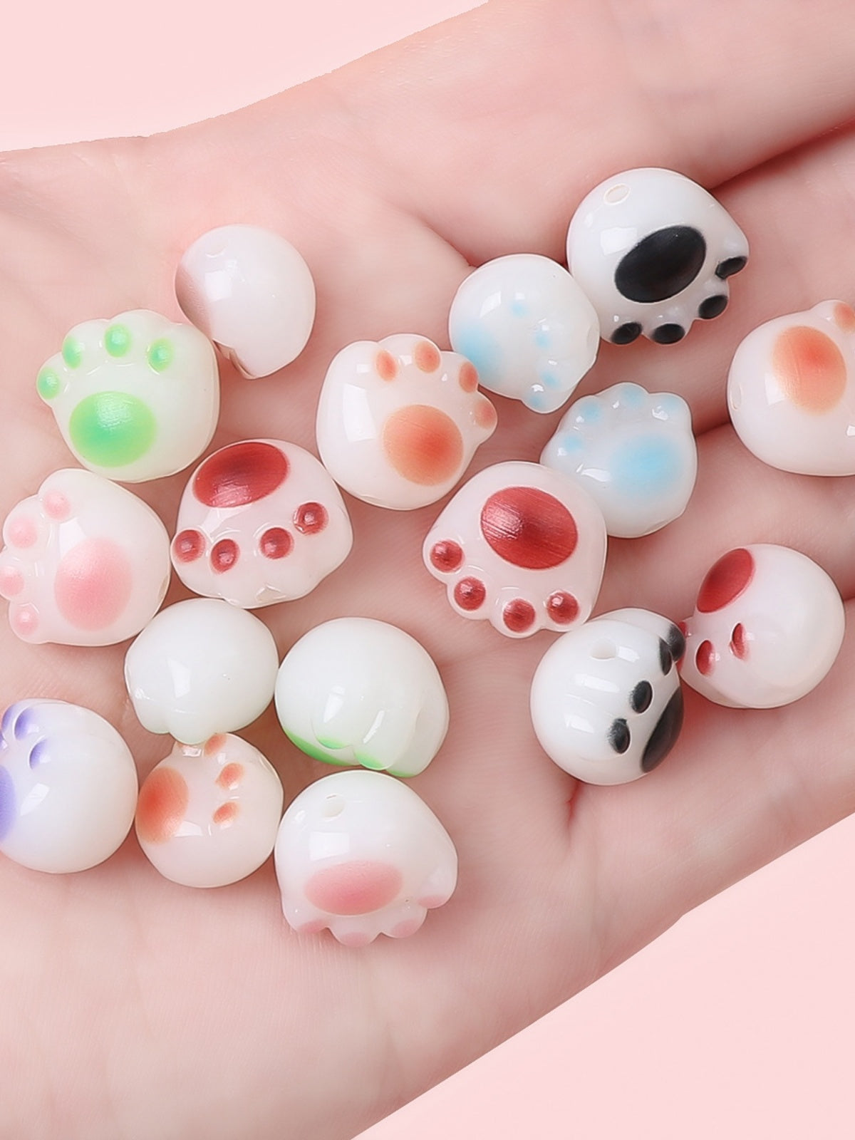 50 Perline Acriliche a Forma di Zampa di Gatto, Colori Assortiti