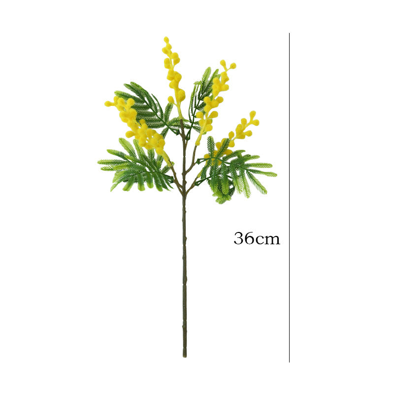 Ramo di Mimosa Artificiale 36 cm, Fiore Finto Giallo per Decorazione Casa, Vaso e Festa della Donna