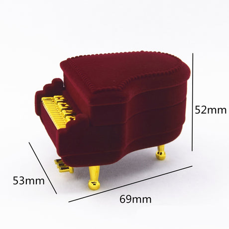 Portagioie a Forma di Pianoforte in Velluto Bordeaux, Astuccio Elegante per Anelli e Collane, 69x53x52mm, con Piedini Dorati