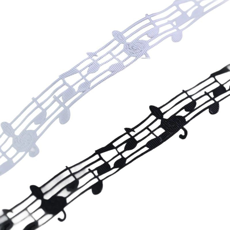Nastro Decorativo con Note Musicali, Pizzo in Poliestere, Largo 30mm, 10 yard per Rotolo, Merletto Creativo per Artigianato, Festa, Regali, Scrapbooking, Bianco/Nero