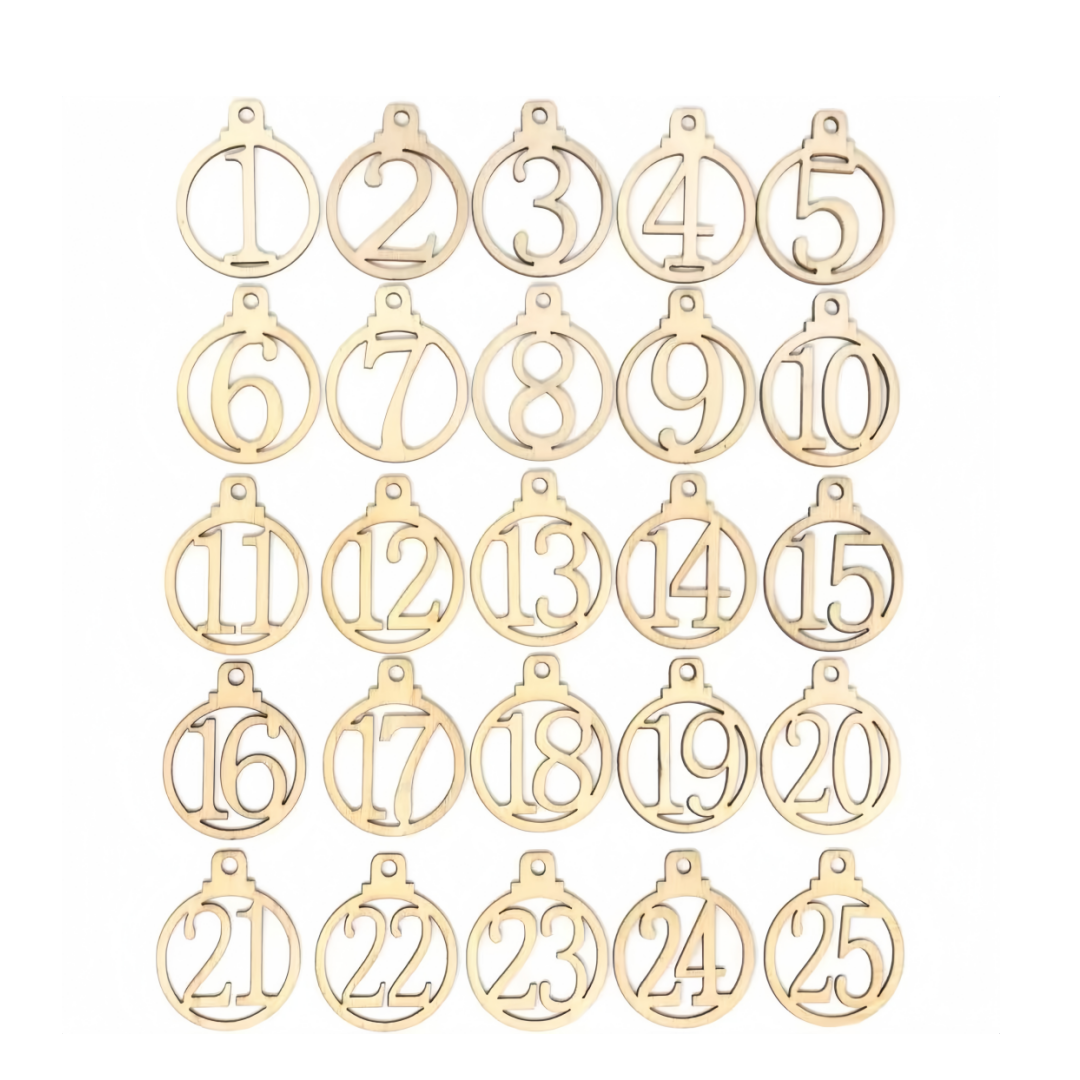 Tag in Legno Numerati 1-25, Legnetti per Decorazioni Fai-Da-Te, Calendario dell’Avvento e Progetti Creativi