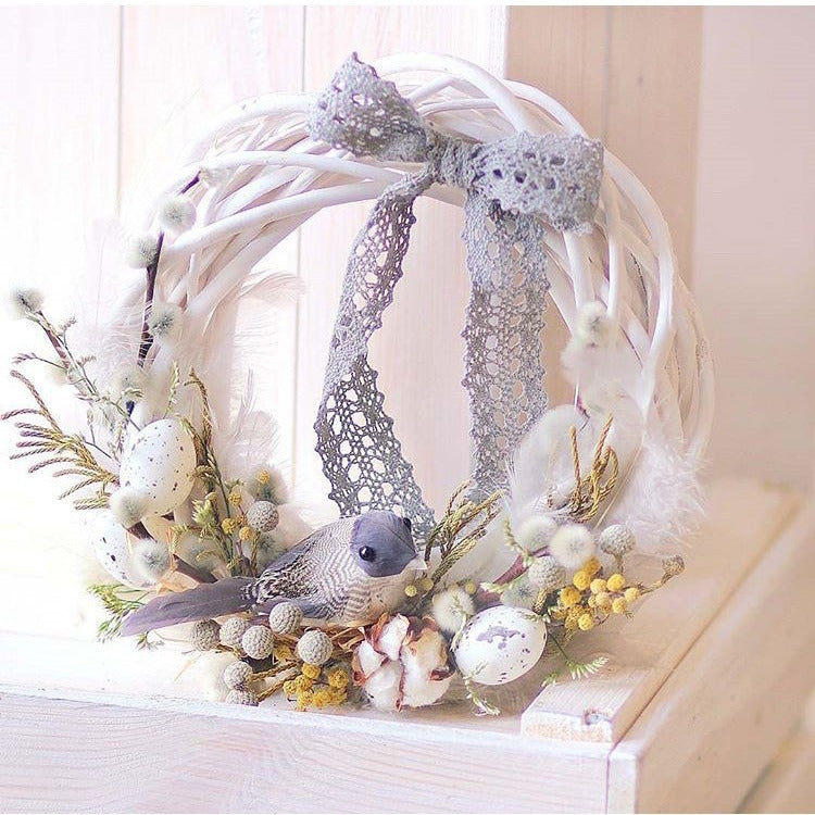 Ghirlanda Corona Anello bianca floreale di vimini rattan Creazione decorazione natale