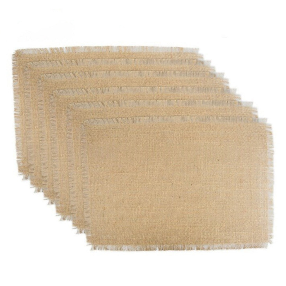 Set 6 Tovagliette Americane in Juta Naturale con Frange, 45x30 cm, Tema Naturale, Stile Rustico