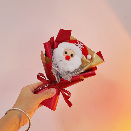 Set di 2 Mini Bouquet Natalizi Decorativi con Babbo Natale e Renna, Confezioni Regalo per Feste con Fiocchi Rosso e Verde, Decorazioni Natalizie per Casa e Ufficio