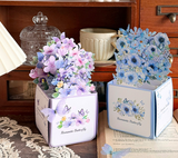 Biglietto di Auguri 3D Pop-Up a Scatola – Fiori Acquerello con Farfalle, Design Romantico e Vintage, 17x8,5 cm