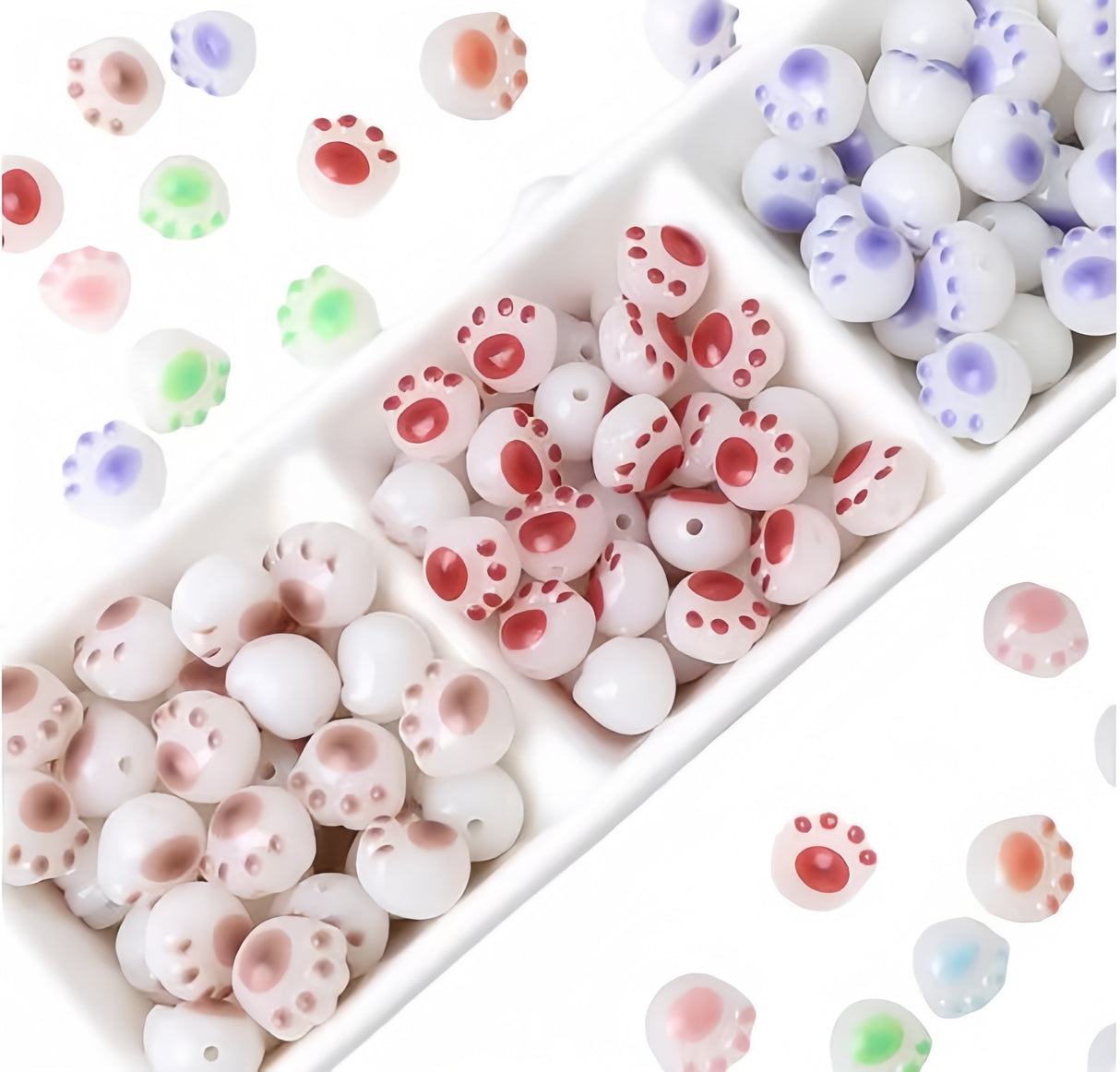 50 Perline Acriliche a Forma di Zampa di Gatto, Colori Assortiti