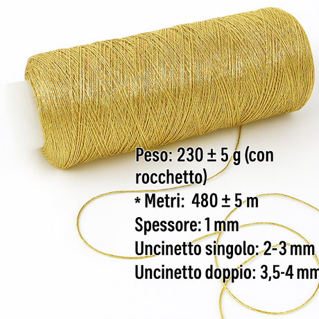 Gomitolo Filo Cordino da Uncinetto glitterato 1mm effetto mettalico metallico per maglieria e uncinetto 200g 475 metri Vari colori