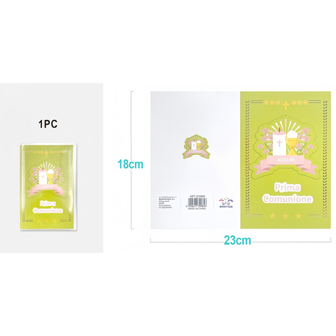 Biglietto di auguri “Prima Comunione” – Cartolina religiosa con calice e croce, design elegante 23×18 cm, 1 pezzo