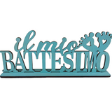 Decorazione Battesimo Legno Blu Scritta Il Mio Battesimo con Piedini – Centrotavola Tavolo Festa Bambino Neonati Maschio