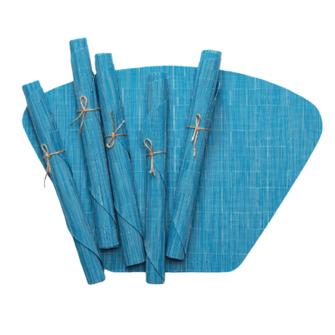 Set da 6 Tovagliette Americane in PVC Effetto Bambù, Forma a Ventaglio, Antiscivolo e Impermeabili, Lavabili per Casa Cucina Ristorante