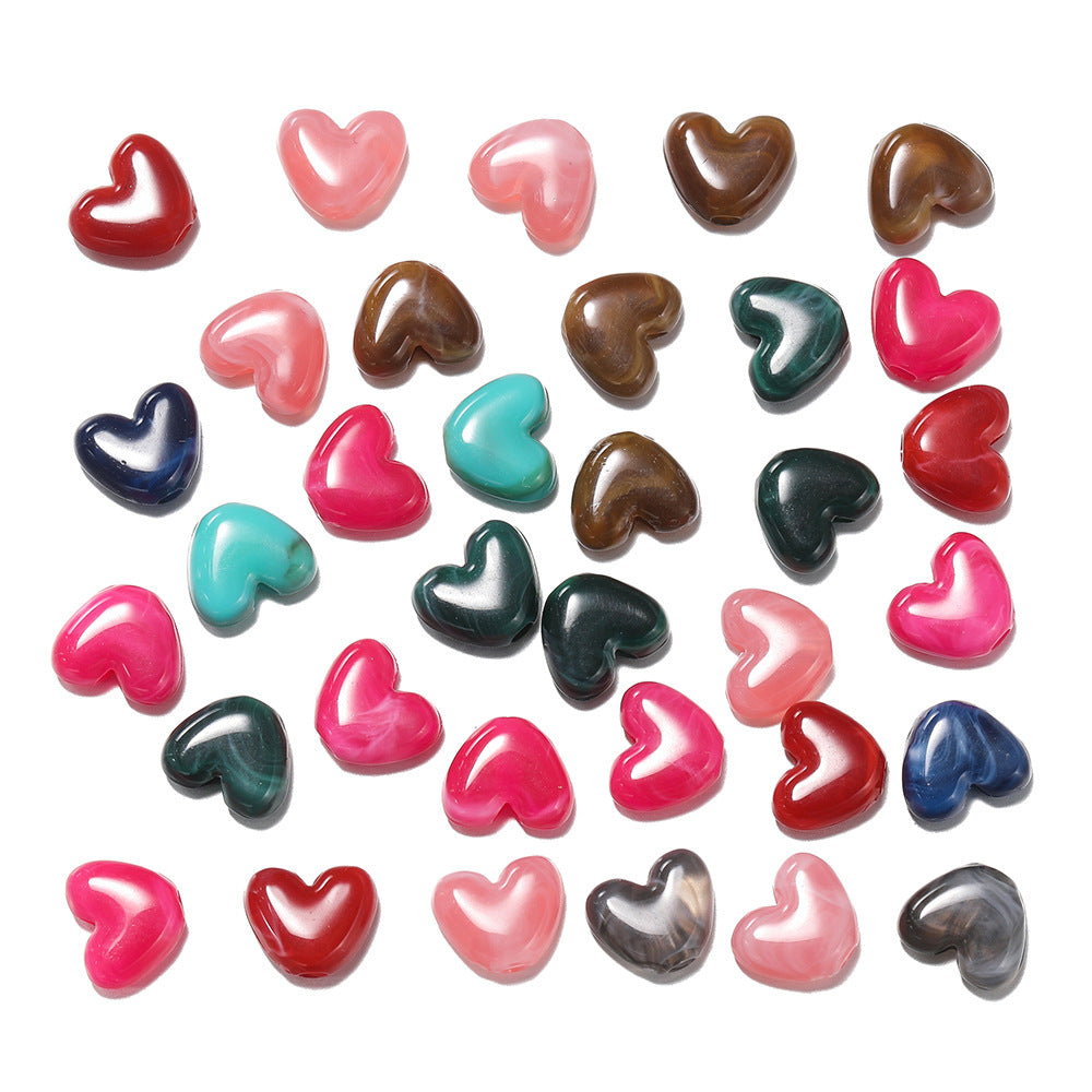 50 PEZZI PERLE ACRILICHE FORMA PIETRA CUORE 6.5mm*8mm Fai da Te Braccialetti, Collane, Bigiotteria