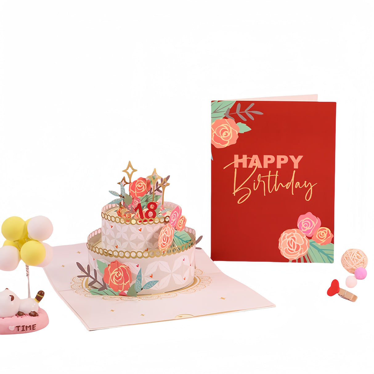 Biglietto di auguri di compleanno pop-up 3D con numeri fai da te, Torta decorata con rose