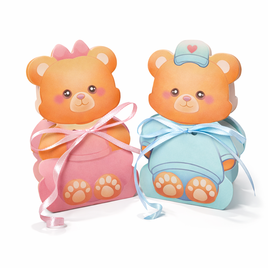 50 Pezzi Portaconfetti Orsetto Carino Cartoncino con Nastro, Bomboniere Nascita e Battesimo, Scatoline Caramelle per Baby Shower, Compleanno e Eventi