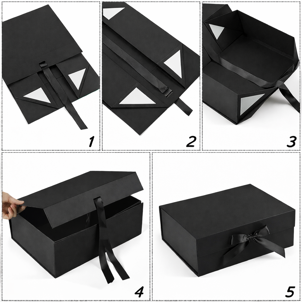 Scatola Regalo di Lusso con Coperchio Magnetico, Box Rigido 33 * 25 * 12.5cm con Nastro Colore Nero