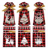 Sacchetti Regalo di Natale, 50 Pezzi Bustine 15×23 cm con Nastro di Raso, Motivo Scozzese Rosso/Verde, Sacchetti in Plastica per Dolci, Biscotti e Piccoli Regali