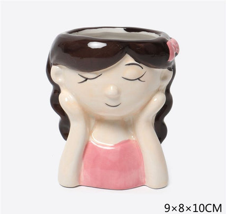 vaso decorativo in ceramica a forma di bambina – piccolo vaso 10x9 cm per piante grasse