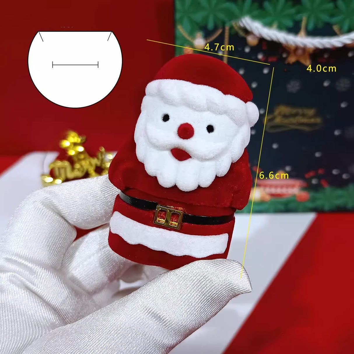 Scatola Portagioielli Babbo Natale in Velluto, Portaoggetti Natalizio per Anelli, Orecchini e Collane, Rosso e Bianco