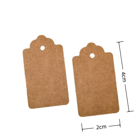 100 Pezzi Tag Bomboniere 4 x 2 CM - Etichette in Carta Kraft con Foro, Marrone