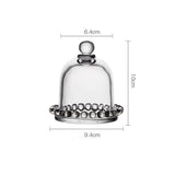 Mini Cupola in Vetro Trasparente con Vassoio Decorato – Mini Campana in Vetro per Dolci, Bomboniere, Fiori Preservati, Decorazioni Tavola, Regali