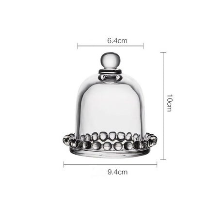Mini Cupola in Vetro Trasparente con Vassoio Decorato – Mini Campana in Vetro per Dolci, Bomboniere, Fiori Preservati, Decorazioni Tavola, Regali