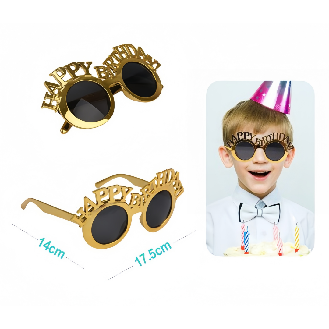 Occhiali Happy Birthday Dorati - Accessorio Divertente per Feste di Compleanno