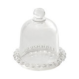 Mini Cupola in Vetro Trasparente con Vassoio Decorato – Mini Campana in Vetro per Dolci, Bomboniere, Fiori Preservati, Decorazioni Tavola, Regali